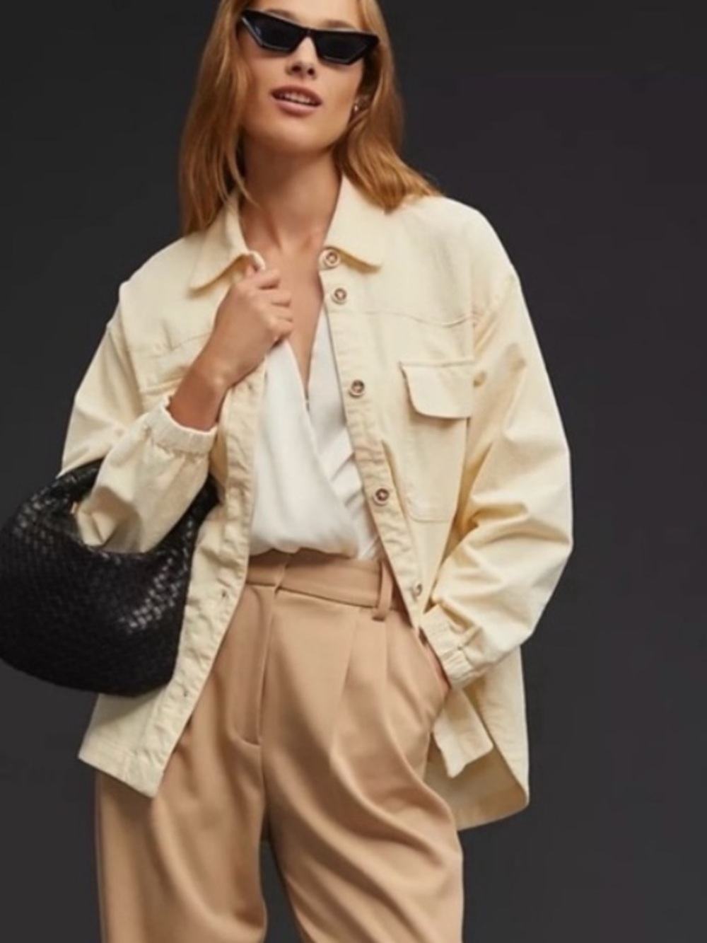 Maeve by Anthropologie Cream Oversized Corduroy Jacket Size L